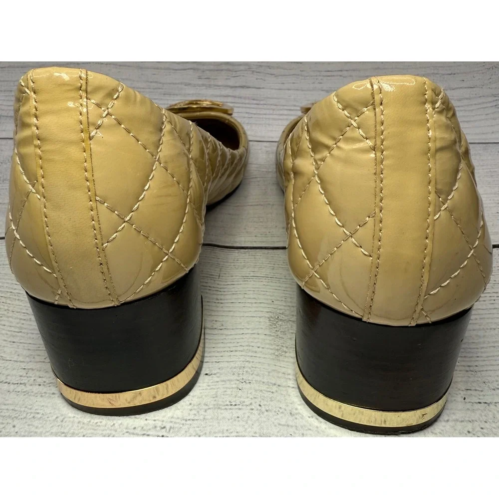 Tory‎ Burch Quilted Patent Leather Ballet Flats Beige Size 7.5